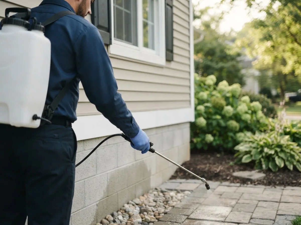 Pest control technician inspecting a home in Ostrander, MN